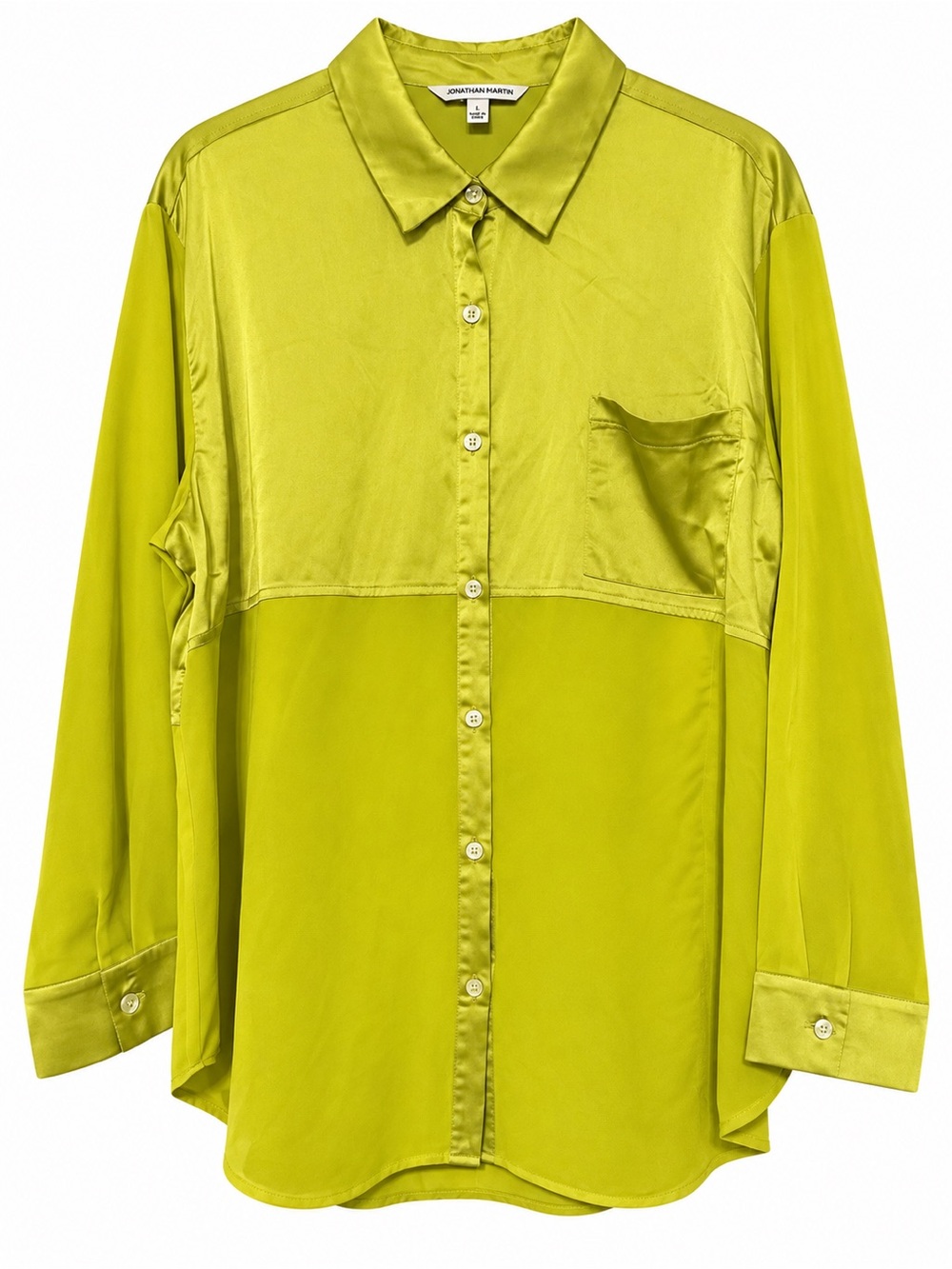 DAVI & DANI Women’s Lime Green Satin Button Up Shirt L